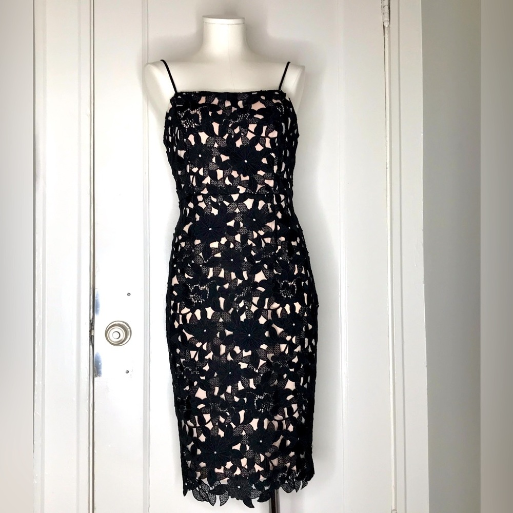 Lulu’s Black Floral Lace Overlay Spaghetti Strap Dress